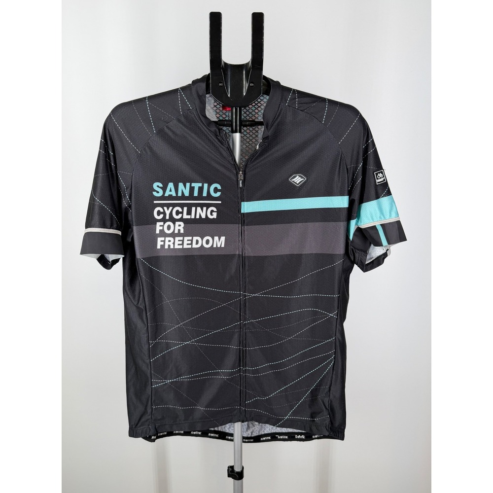 Santic Cycling For Freedom Jersey Mens‎ 3XL Black Teal Full Zip Bike Shirt